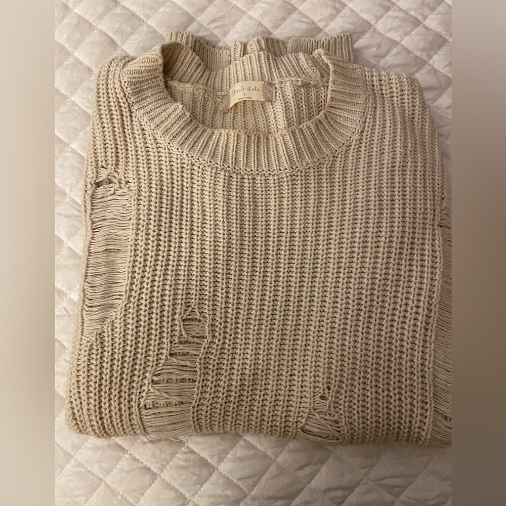 Altar’d State cream distressed knit sweater in size small